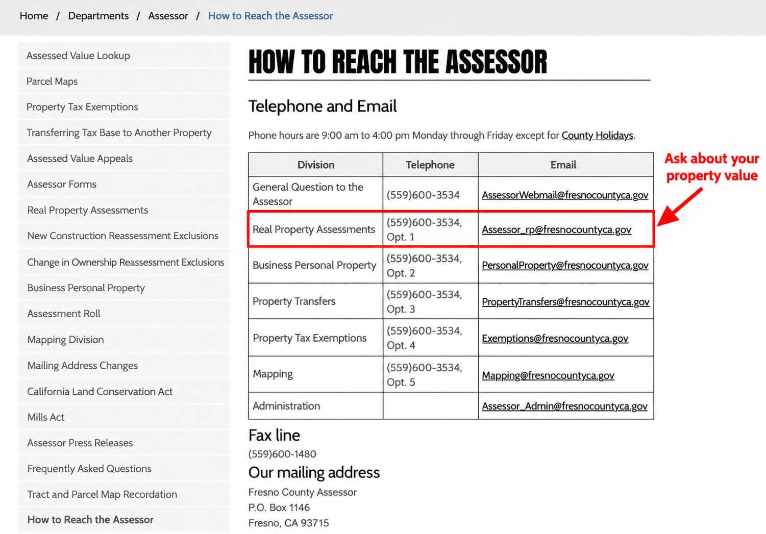 Real Property Assessments contact details