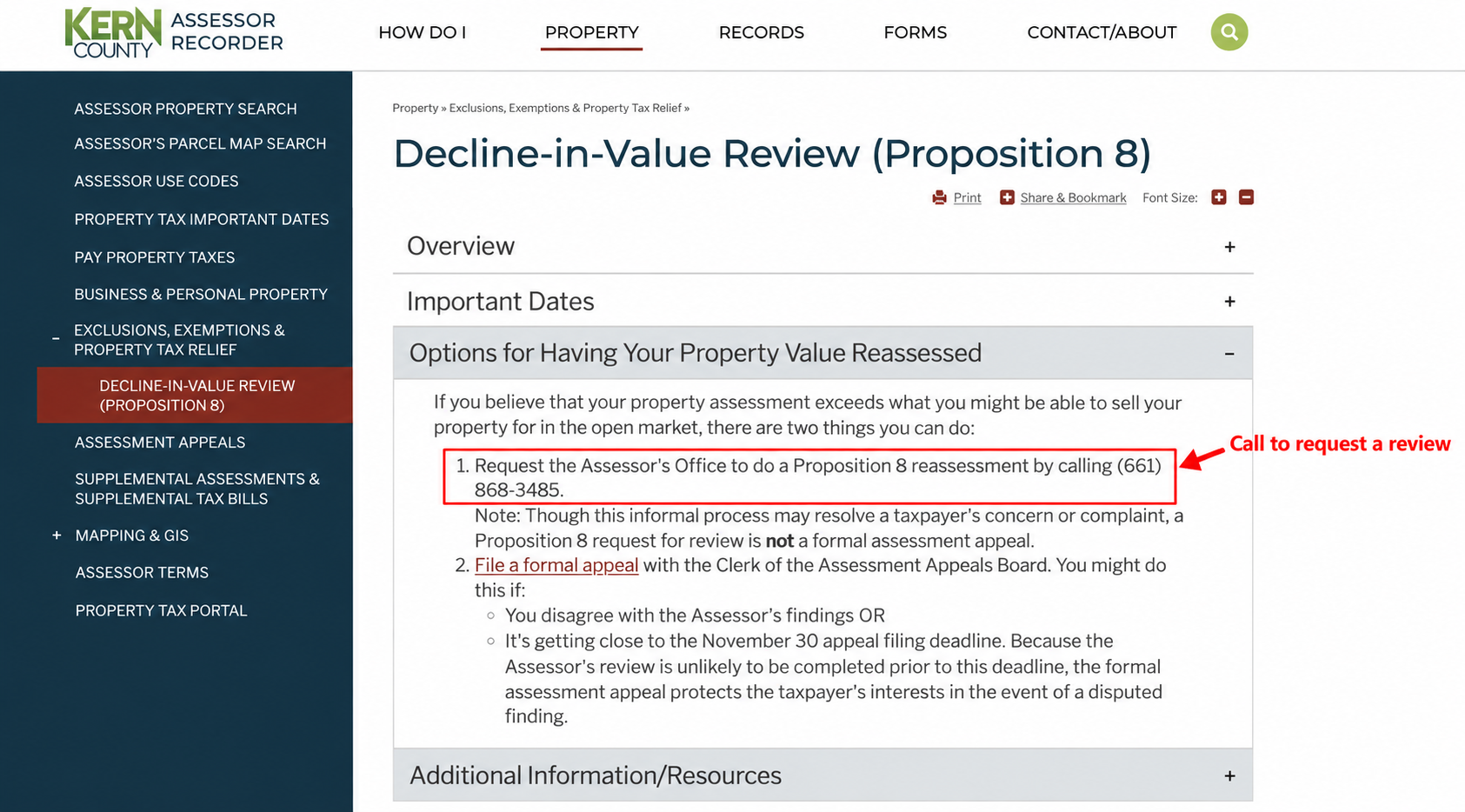 Call the Assessor to request an informal review
