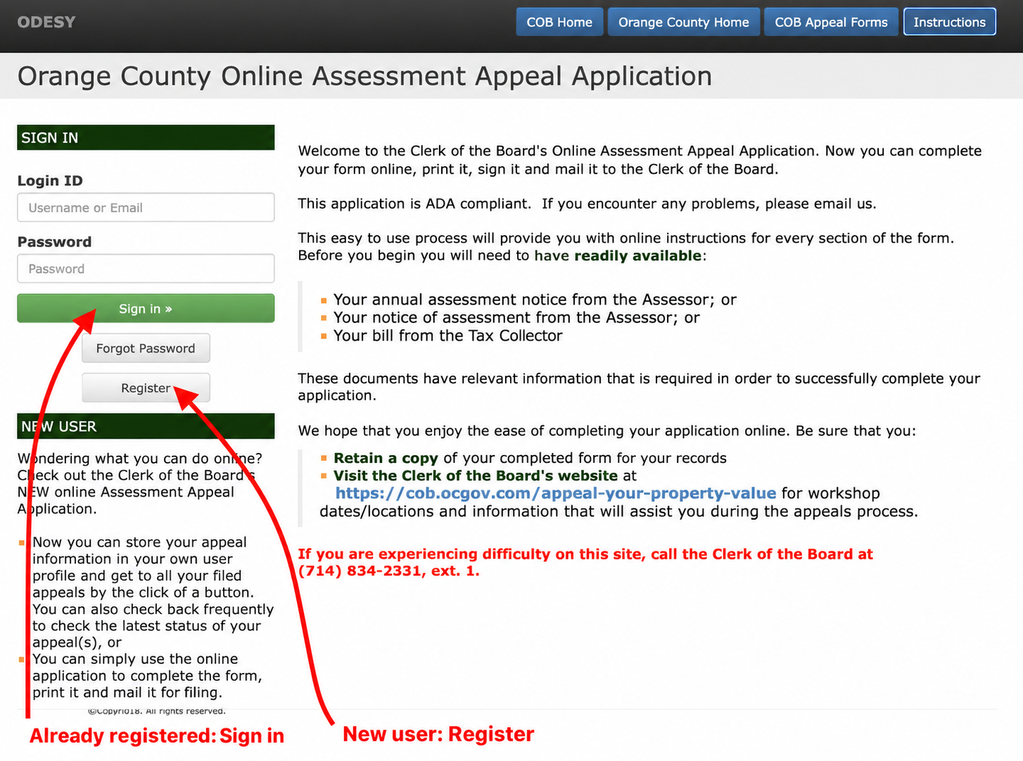 Register or sign in to Orange County’s appeal portal