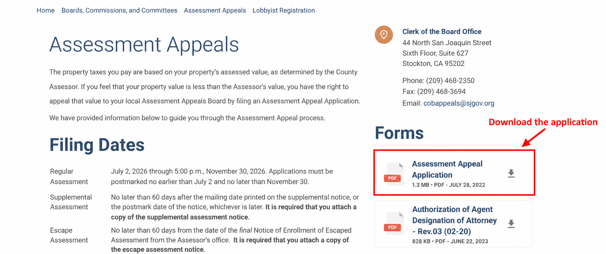 San Joaquin formal appeal application download