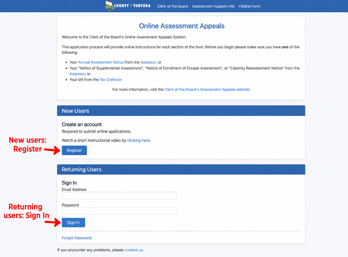 Register for a new account or sign in to an existing account.